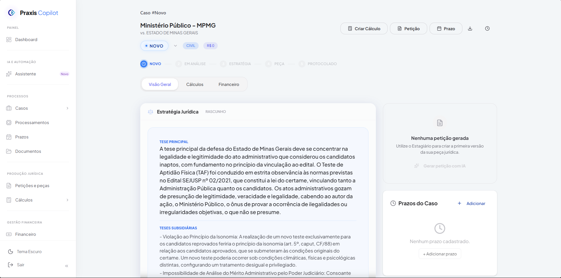 Praxis Copilot - detalhes do caso